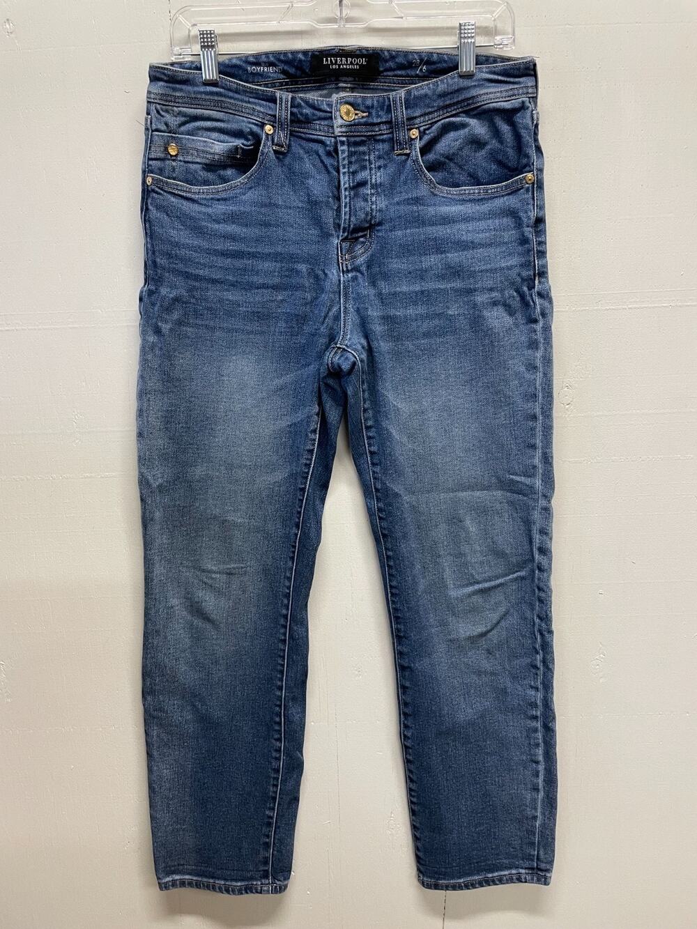 Liverpool Women's Jeans The Boyfriend Button Up Straight Leg Size 28/6 Med Wash